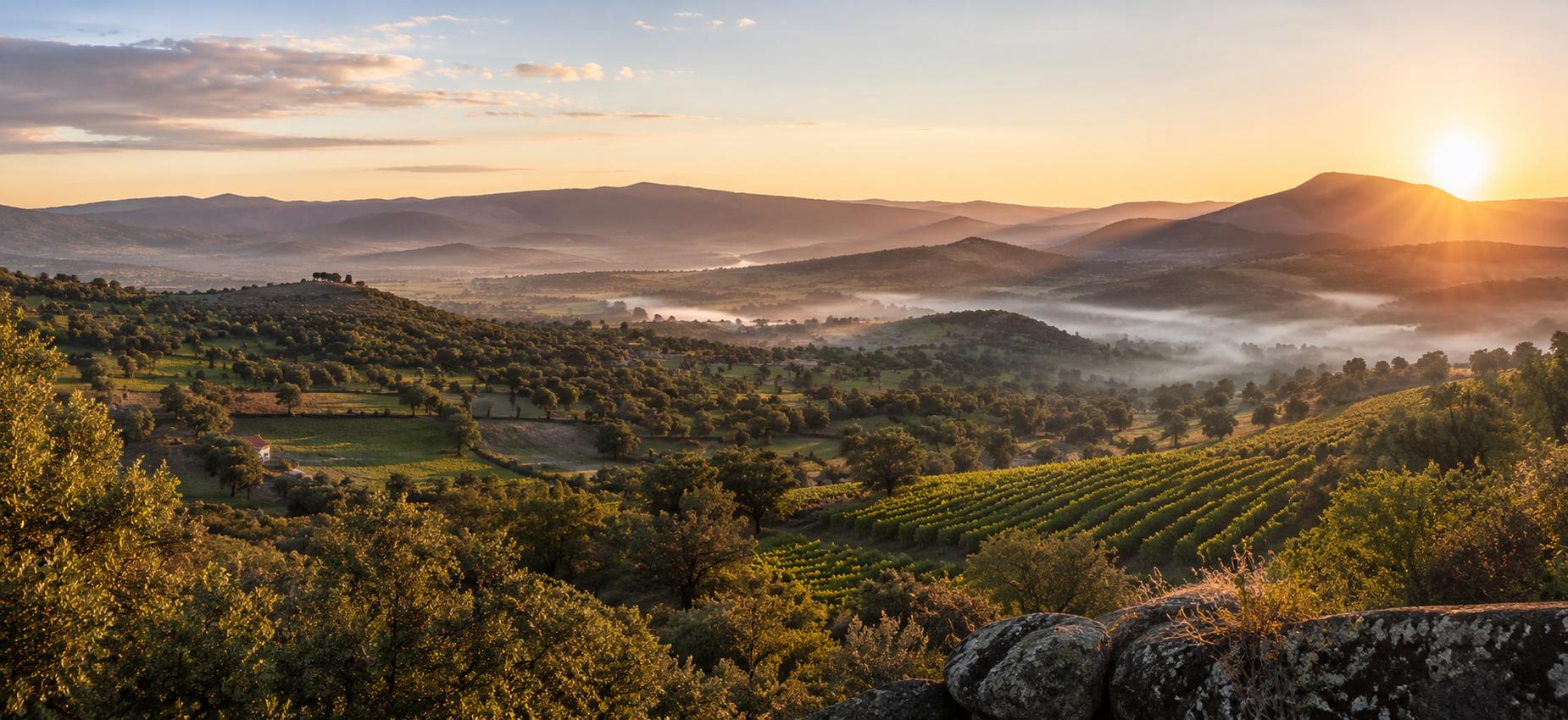 Weids landschap van de westelijke Algarve bij zonsopkomst
